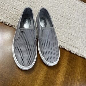 Michael Kors Keaton Sneaker Womens Sz 7M Gray Leather Perforated Slip On Flat